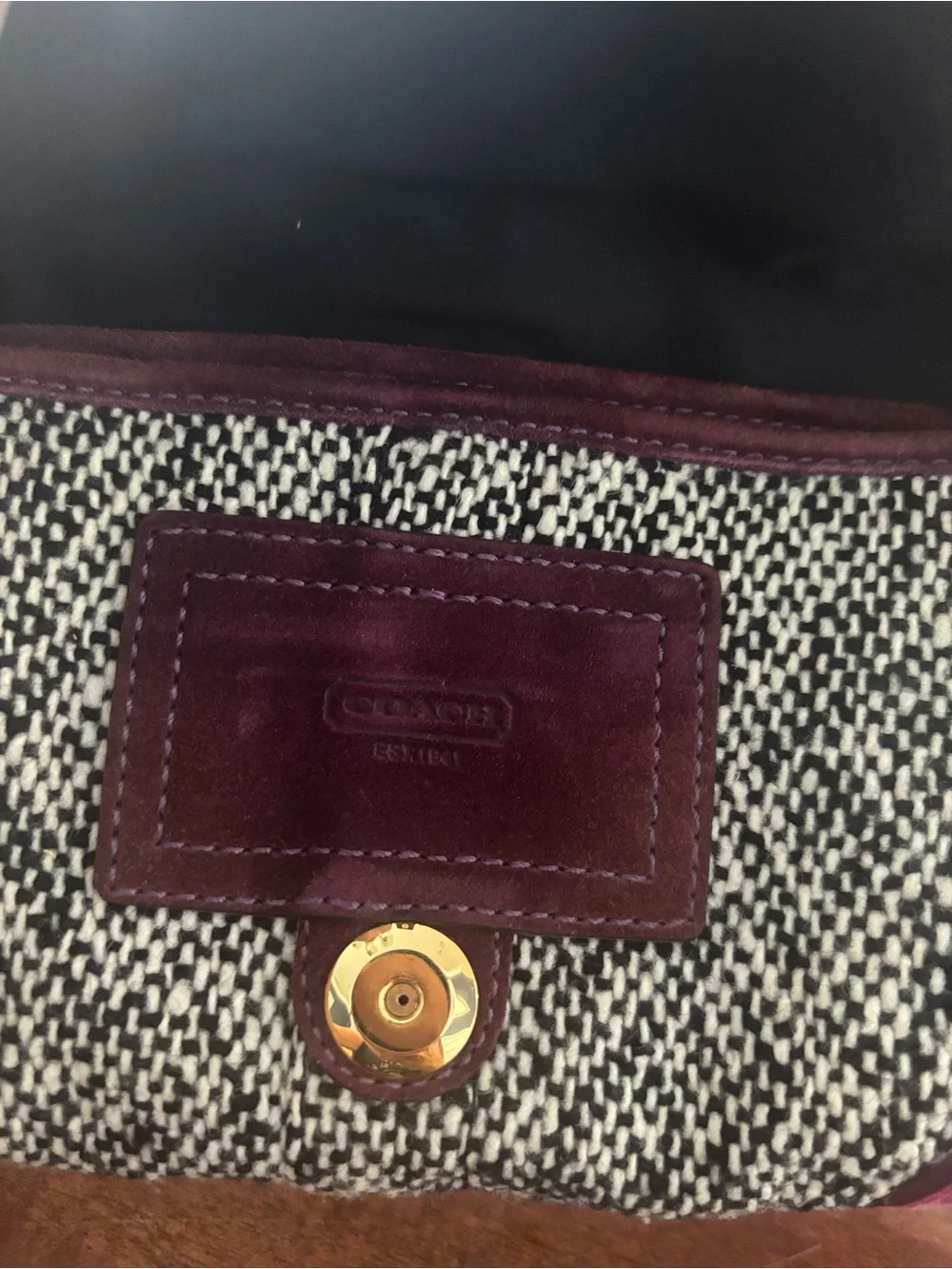 Coach Tweed Soho Demi Flap Shoulder Bag 8F01 Y2K Suede Bow Crystal